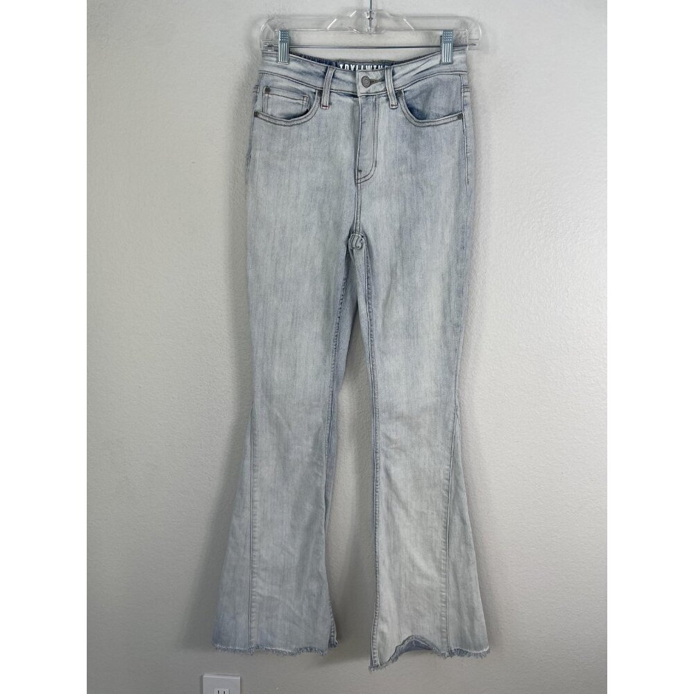 Idyllwind Jeans Womens 4 Blue Light Wash High Rise Flare Lace Up Raw Hem Western